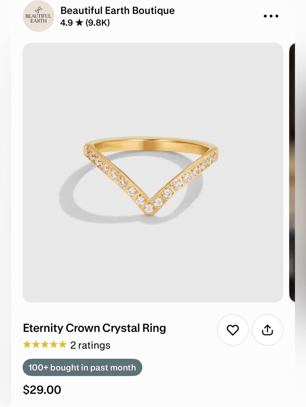 Eternity Crown Crystal V-Stack Ring - Gold